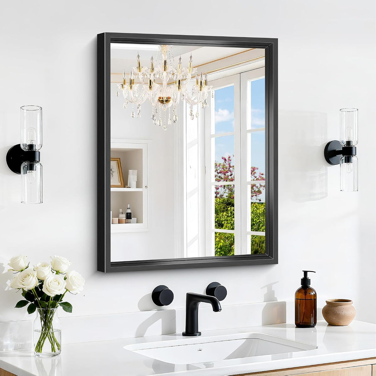 Black Bathroom Mirror, 18x24 Inch Rectangle Mirrors