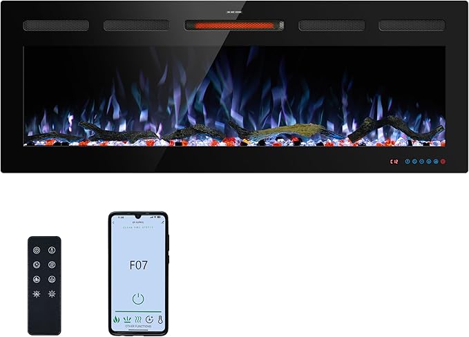 45" WiFi Electric Fireplace Inserts, Recessed and Wall Mounted Fireplace Heater