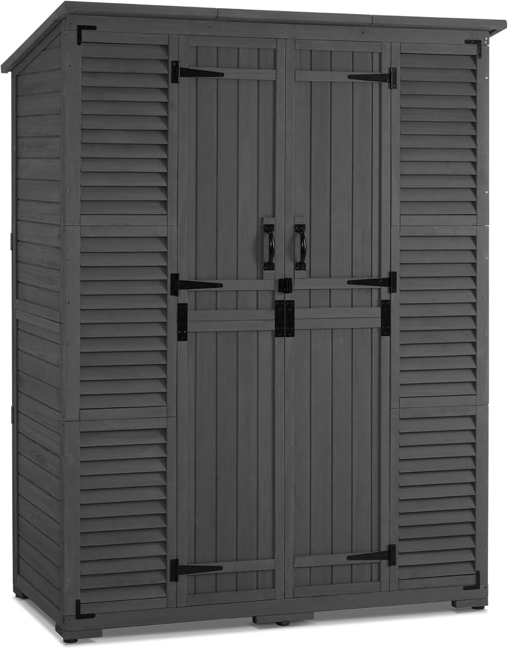 macrout outdoor storage cabinet with shelves, wood garden shown in use