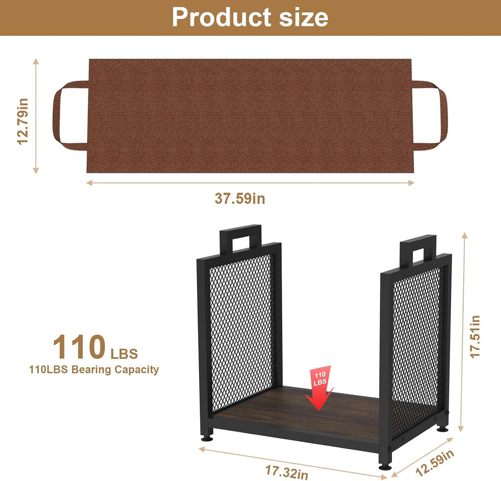 vygrow firewood rack for indoor, heavy duty fire, close-up detail