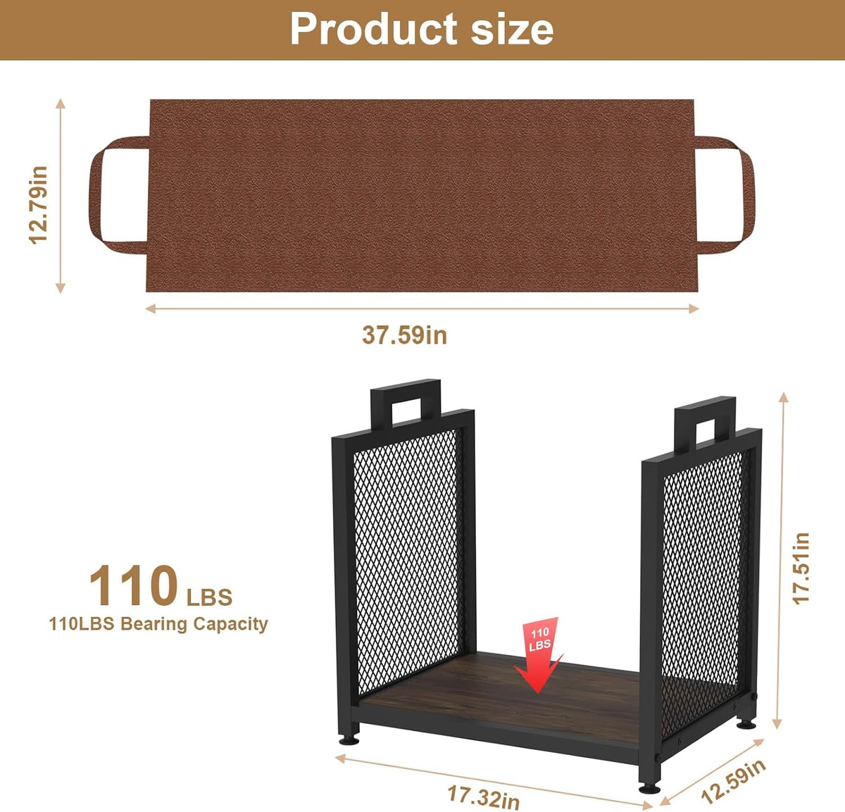 vygrow firewood rack for indoor, heavy duty fire, close-up detail