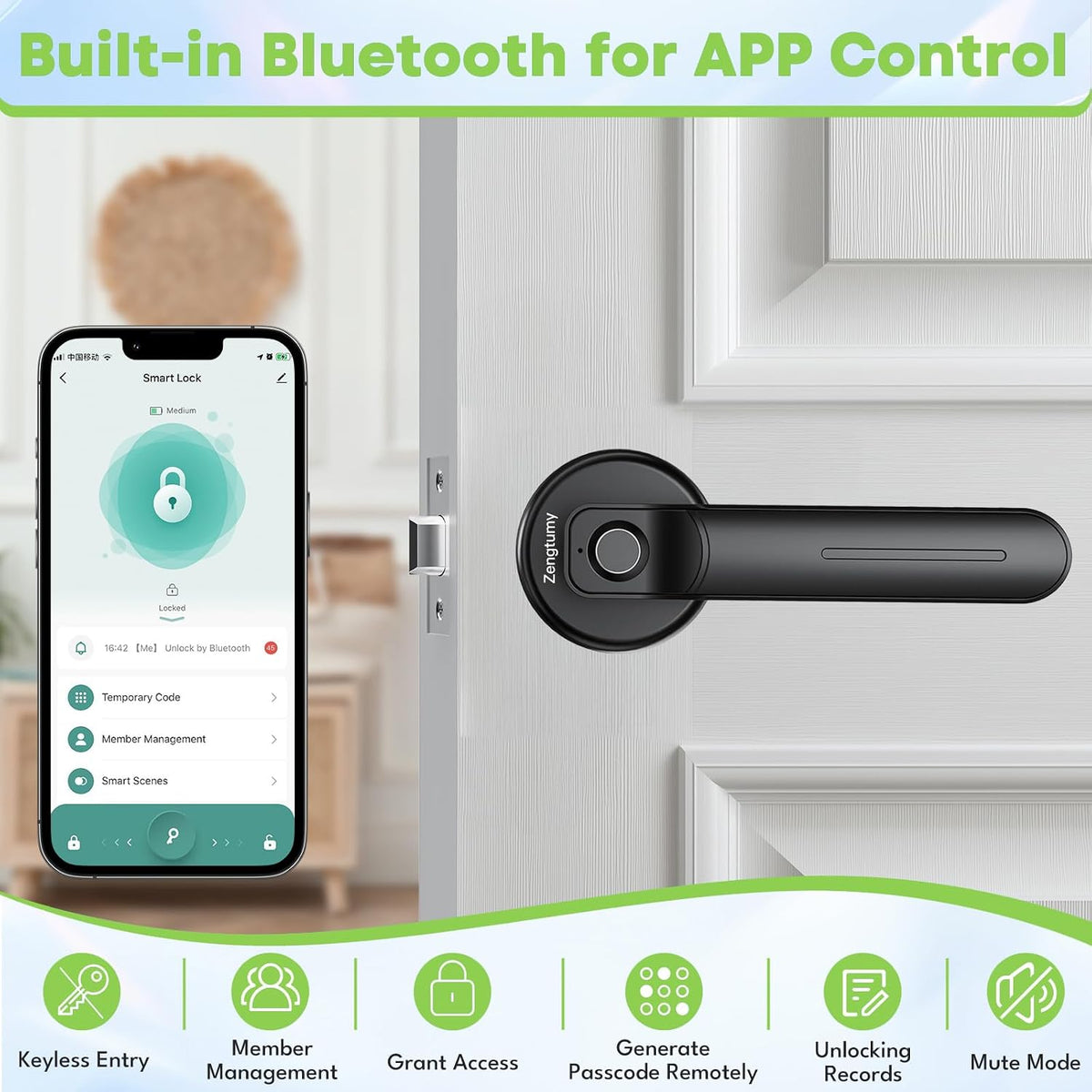 fingerprint door lock with app, fingerprint door knob,door shown in use