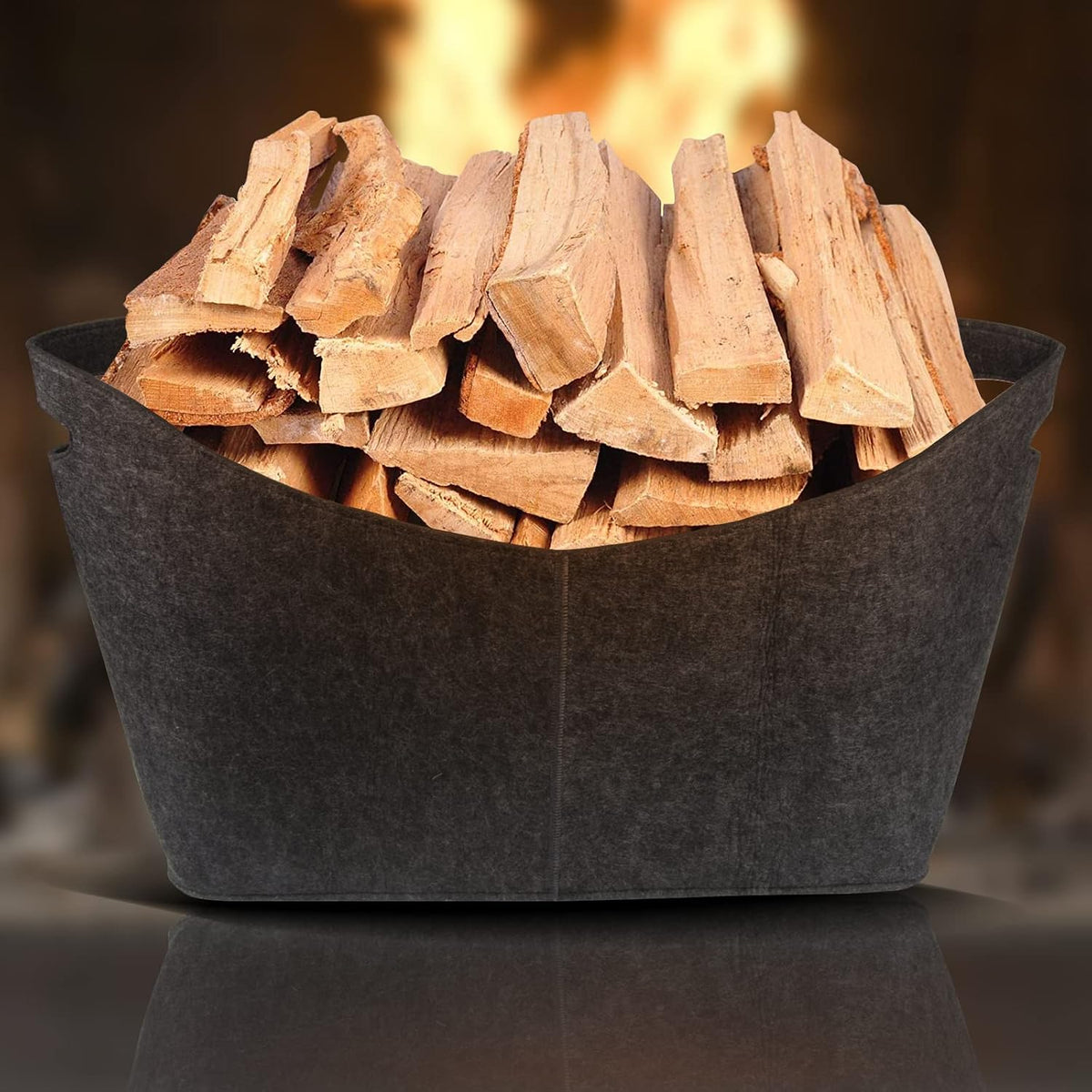 60 x 40 x 30 XXL Felt Basket for Firewood, 5 mm Extra Thick Felt Firewood Basket, Foldable Load Capacity 60 kg, Felt Bag for Firewood, Wood, Newspapers, Clothing (Anthracite)