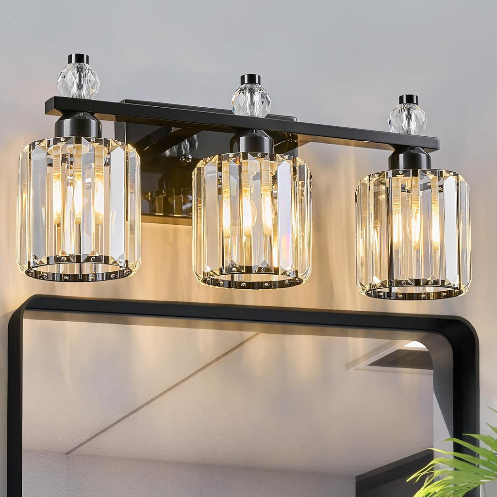 FDPBY Bathroom Vanity Lights 3-Light Plating Black Modern Crystal Vanity Light