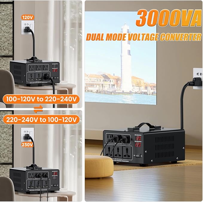 3000W Voltage Converter Transformer Step Up 110V/120V to220V/240V or Step Down