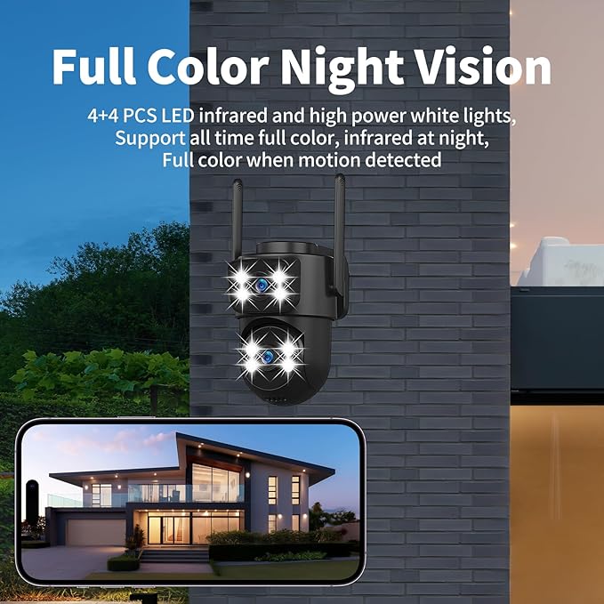 dzcctvipc 2K Dual-Lens WiFi Home Security Camera, Indoor/Outdoor Use, 360°