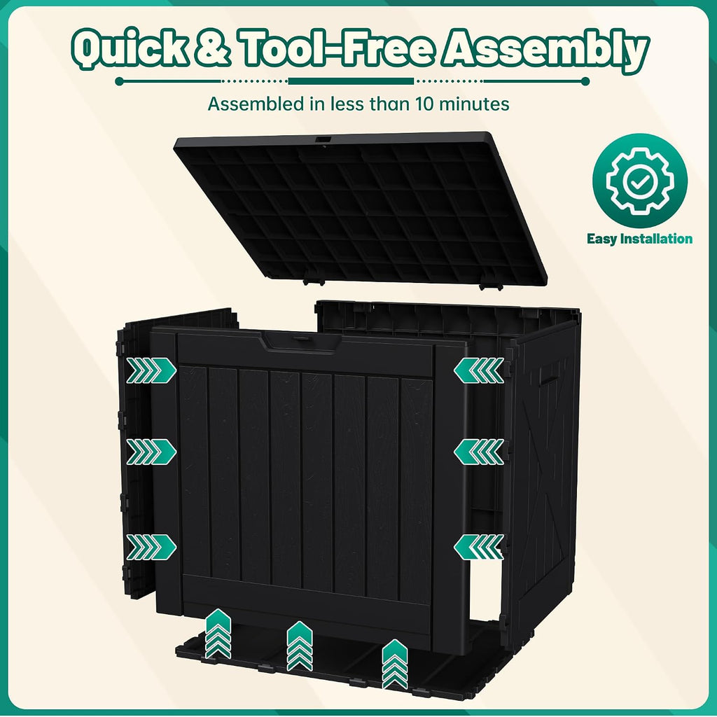 devoko 40 gallon deck box lockable outdoor storage showing dimensions