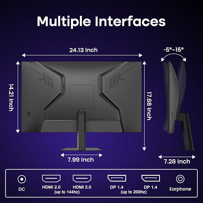 Amzfast 27 Inch Gaming Monitor 200Hz WQHD 2k 2560 x 1440p Monitor, Built-in