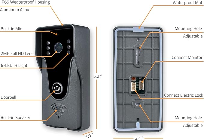 Wireless IP Video Doorbell Intercom System, WiFi 7 Inch Monitor