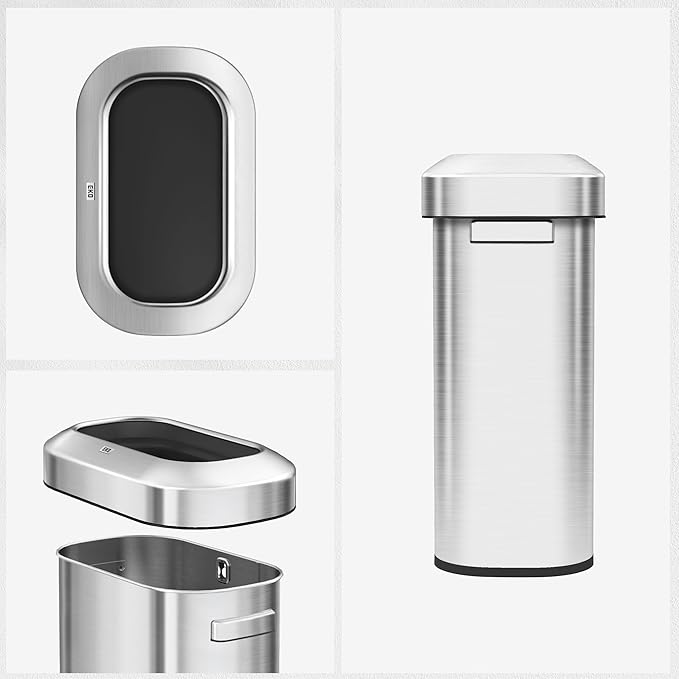 EKO Urban 16 Gallon/60 Liter Open Top Stainless Steel Slim Commercial Trash Can