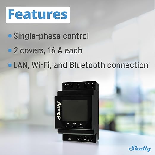 Shelly Pro Dual Cover/Shutter PM | LAN and Wi-Fi Connection, Professional DIN