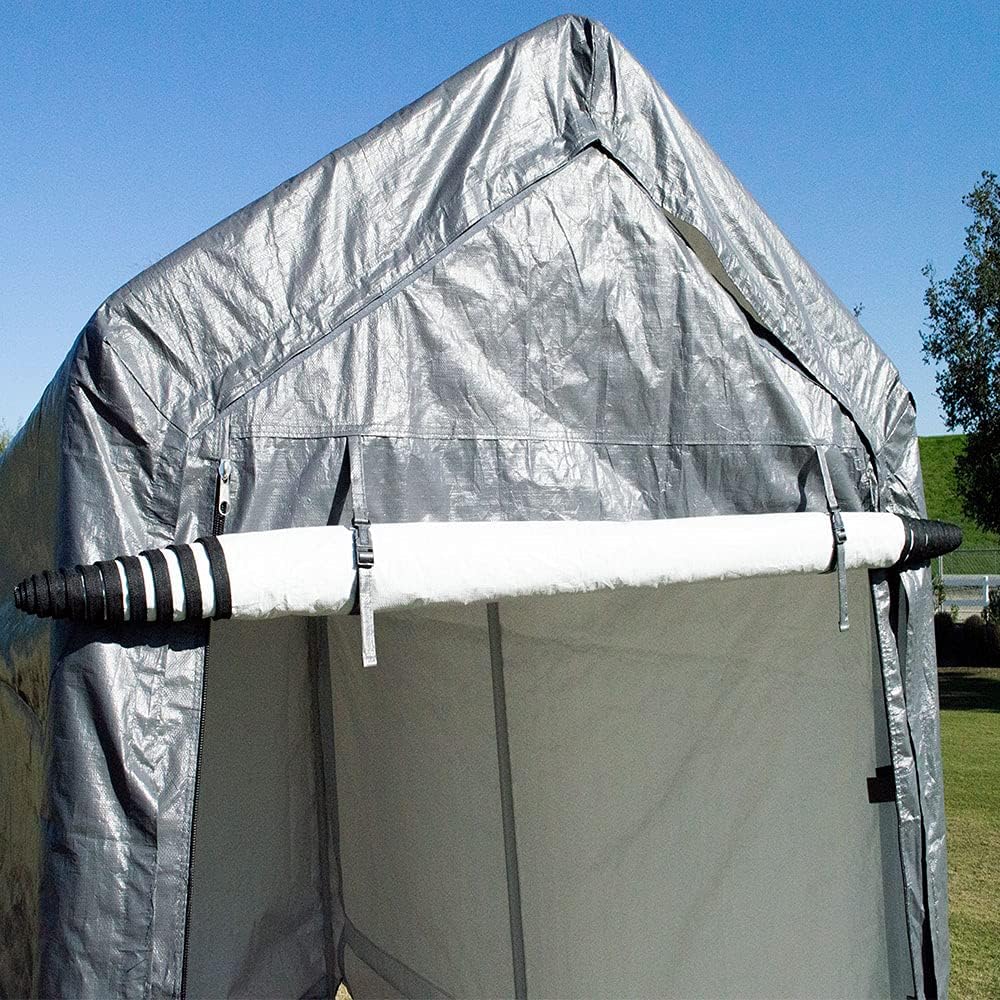 impact canopy 7x12 portable shed, grey showing dimensions