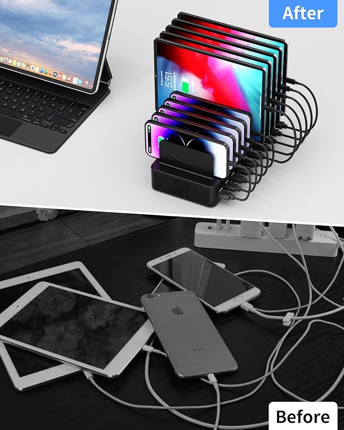 270W Charging Station for Multiple Devices, 20-Port USB Fast Charging Station
