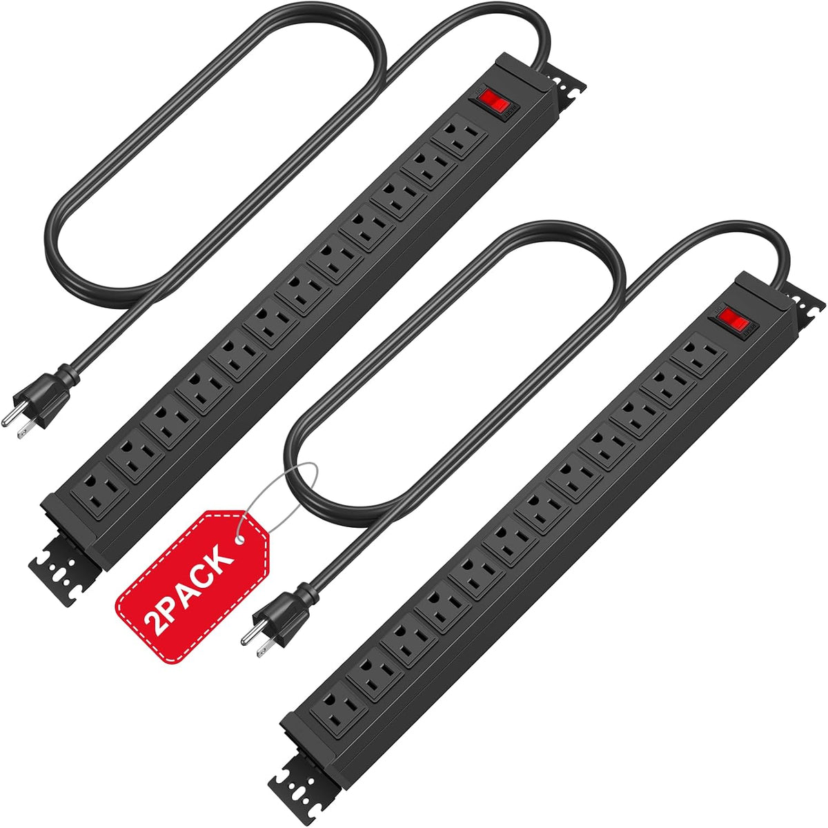 HHSOET 2 Pack Rotating Mountable Power Strip, 12 Outlet Wall Mount Surge