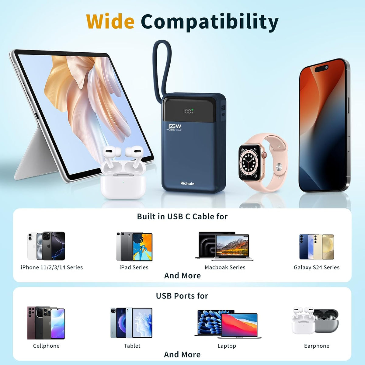 hichain laptop power bank 65w laptop portable charger, view 9