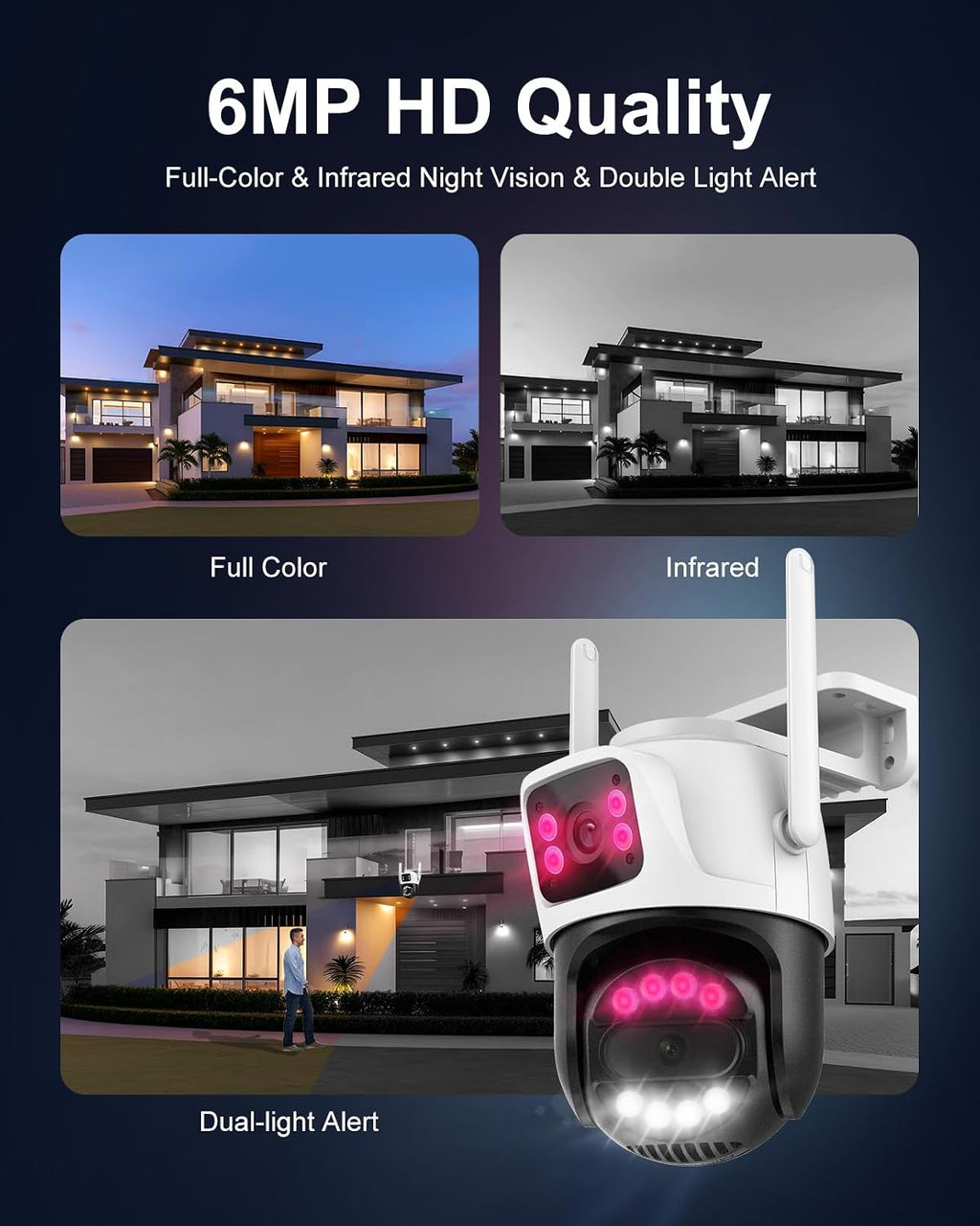 6mp dual lens 2.4ghz wifi security camera outdoor, side view