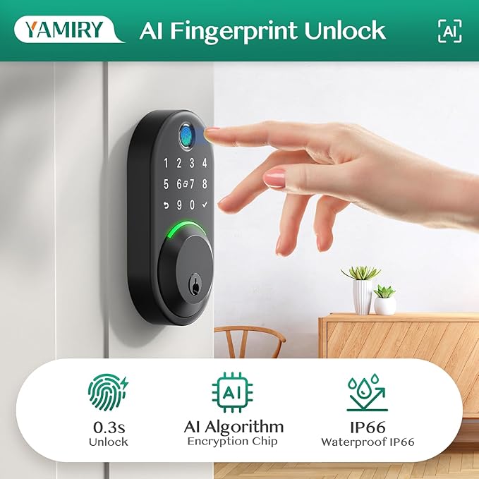 Smart Deadbolt Door Lock with Keypad:Yamiry Fingerprint Keyless Entry Deadbolt