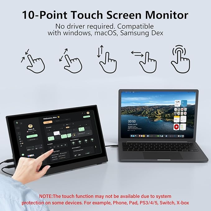 InnoView Portable Monitor Touchscreen 15.6" 1080P 10-Point Touch Screen Monitor