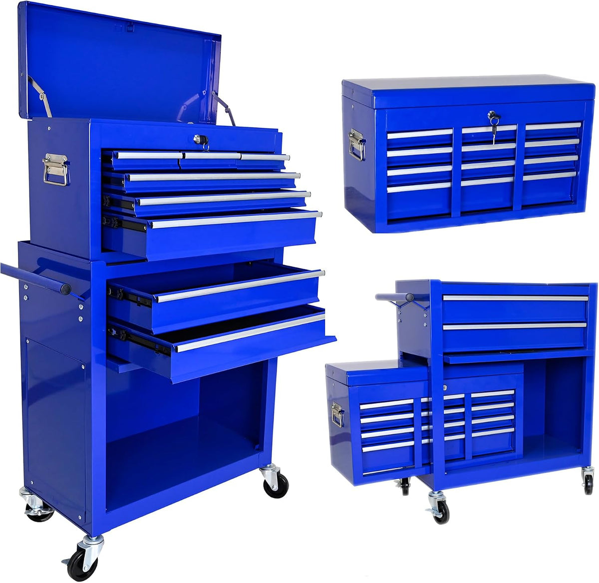 RYH 8 Drawers Rolling Tool Chest & Tool Box on Wheels | Heavy Duty Metal Cart with Ball Bearing Drawers | Fits US General Tool Box for Garage Storage (Blue, 8 Drawers /43.1" H × 24.2" W)