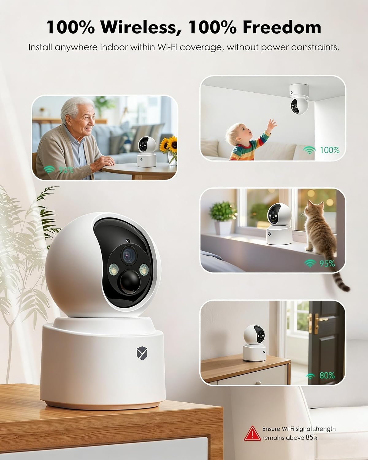 battery powered indoor camera wireless for home monitoring, close-up detail