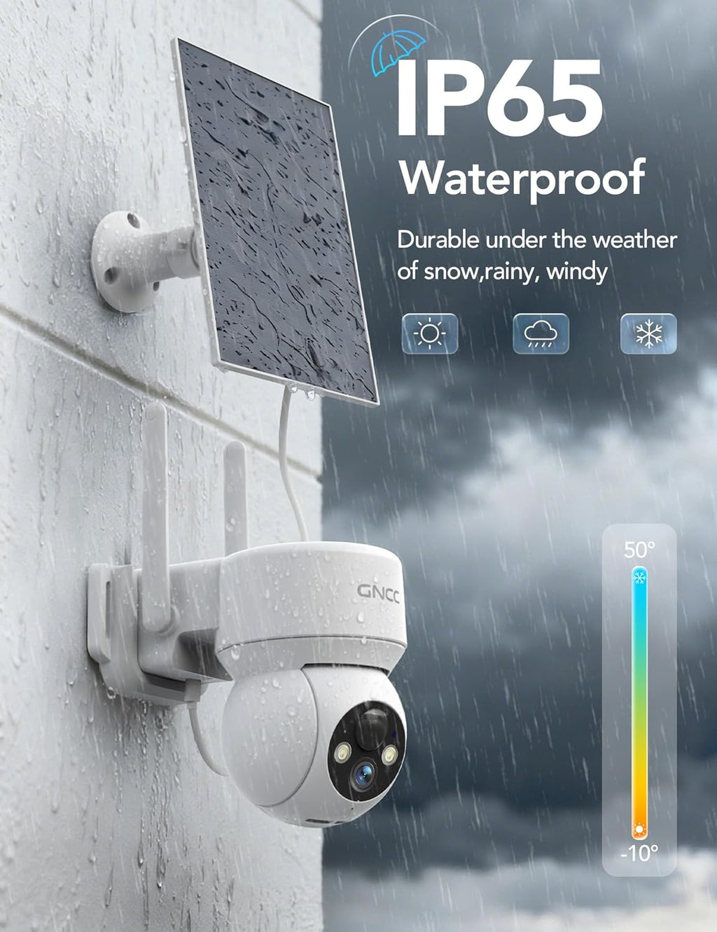 GNCC Solar Security Cameras Wireless Outdoor 2.4G WiFi, SD/Cloud Storage