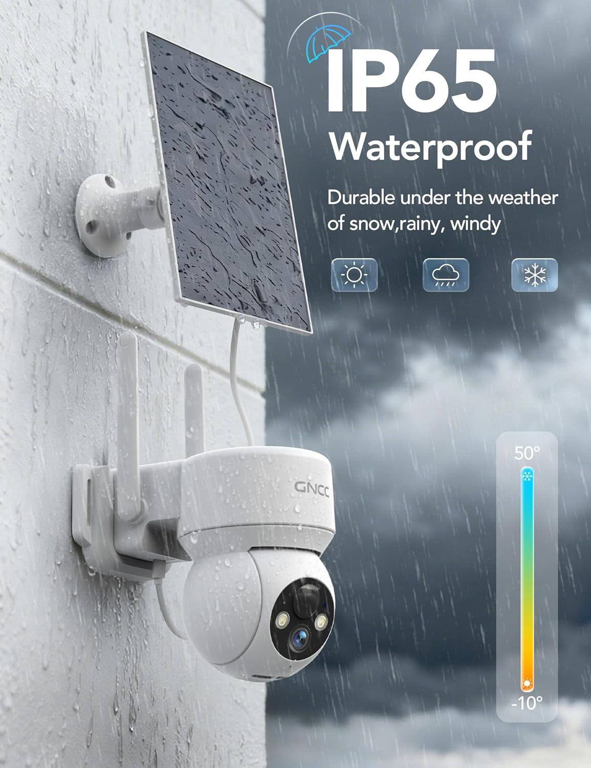 GNCC Solar Security Cameras Wireless Outdoor 2.4G WiFi, SD/Cloud Storage