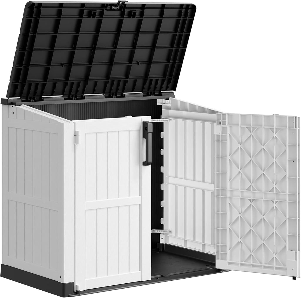 36 Cu Ft Resin Outdoor Storage Shed, Weatherproof Horizontal Outdoor Storage Cabinet with Dual Lock Door for Backyard, Patio, Garage, Garden(White)
