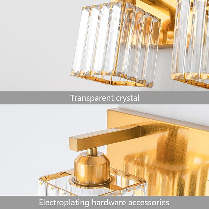 FDPBY Modern Bathroom Vanity Light 2-Lights Gold Crystal Bathroom Wall Light