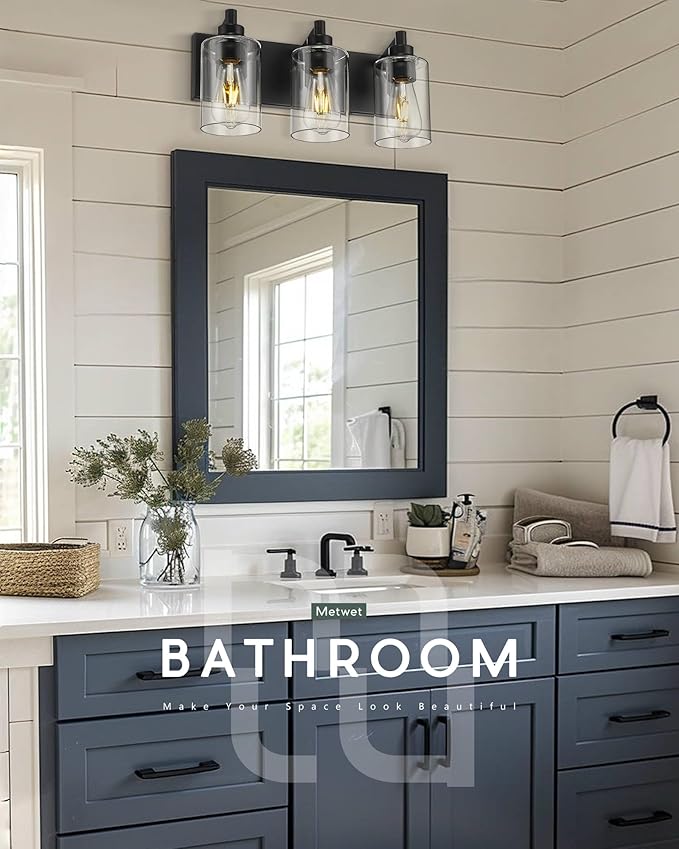 METWET 3-Light Bathroom Light Fixtures, Modern Vanity Lighting Fixtures Over
