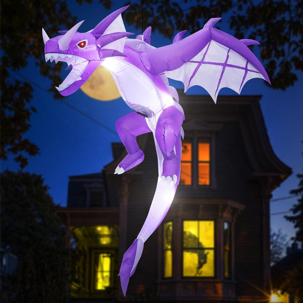 ATDAWN Inflatable Halloween Decorations Inflatables Dragon, Lighted Blow Up Flying Dragon with Wings for Halloween Yard Decor Indoor Outdoor Yard Lawn Decorations