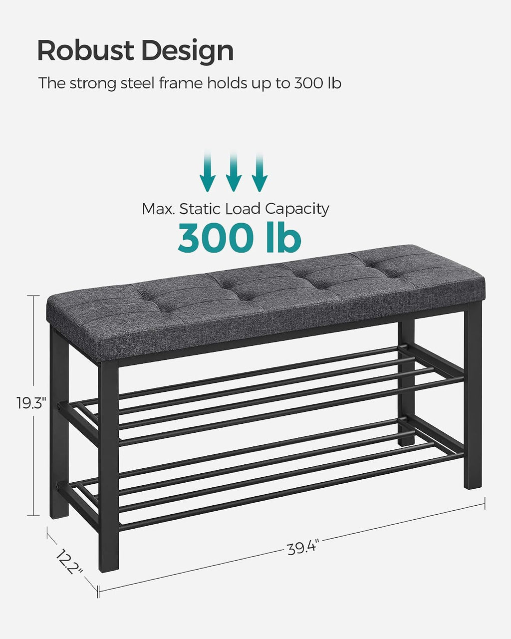 songmics shoe bench, storage bench, entryway bench with, side view