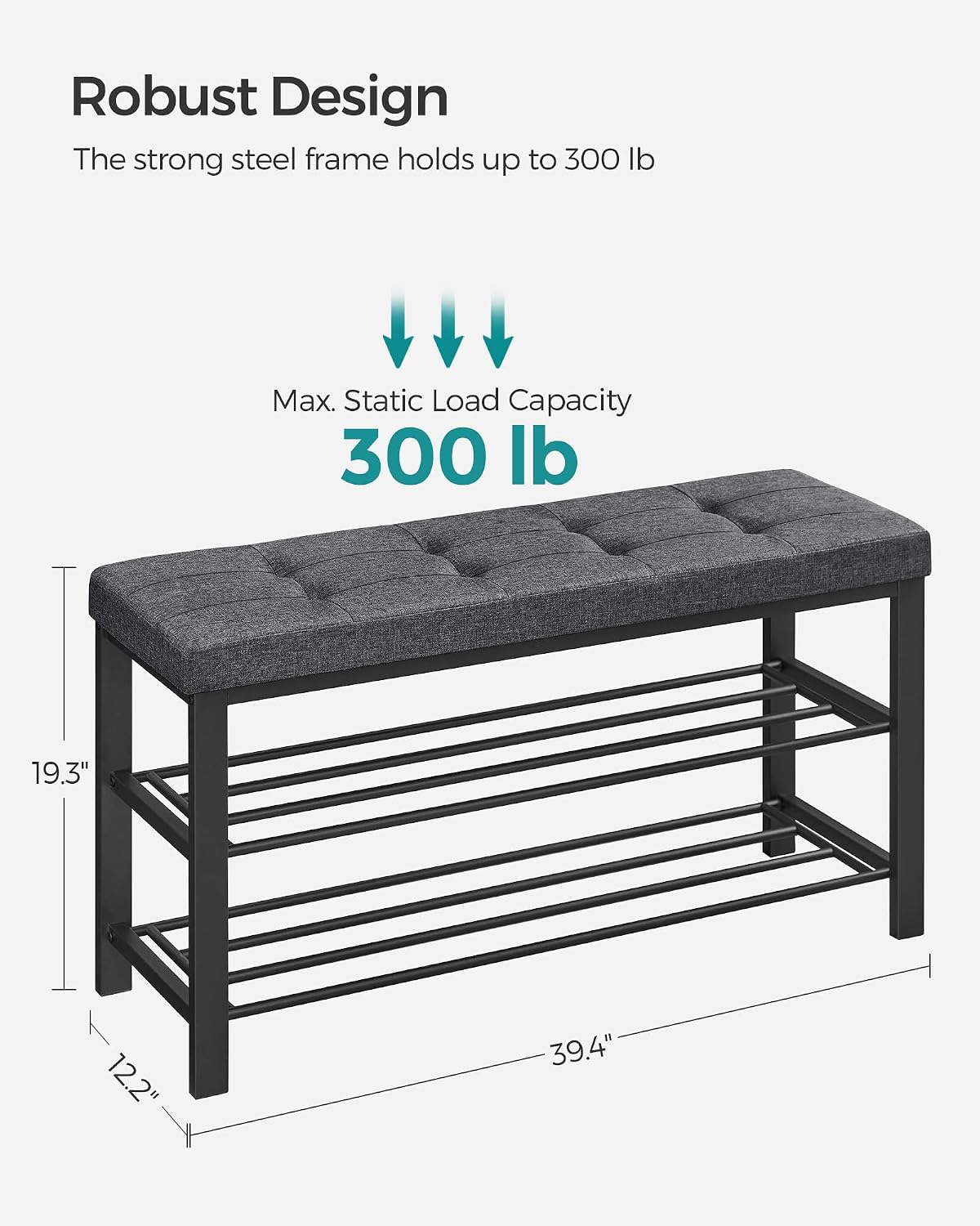 songmics shoe bench, storage bench, entryway bench with, side view