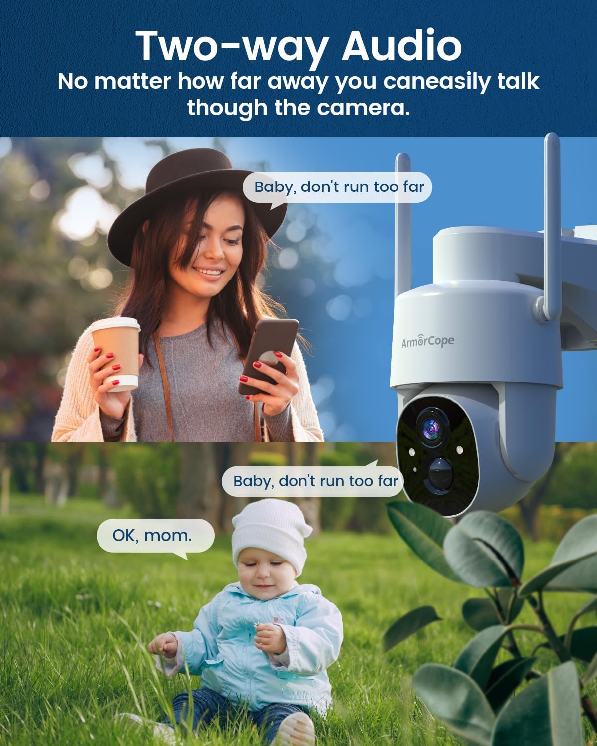 armorcope solar security cameras wireless outdoor,360° view battery shown in use