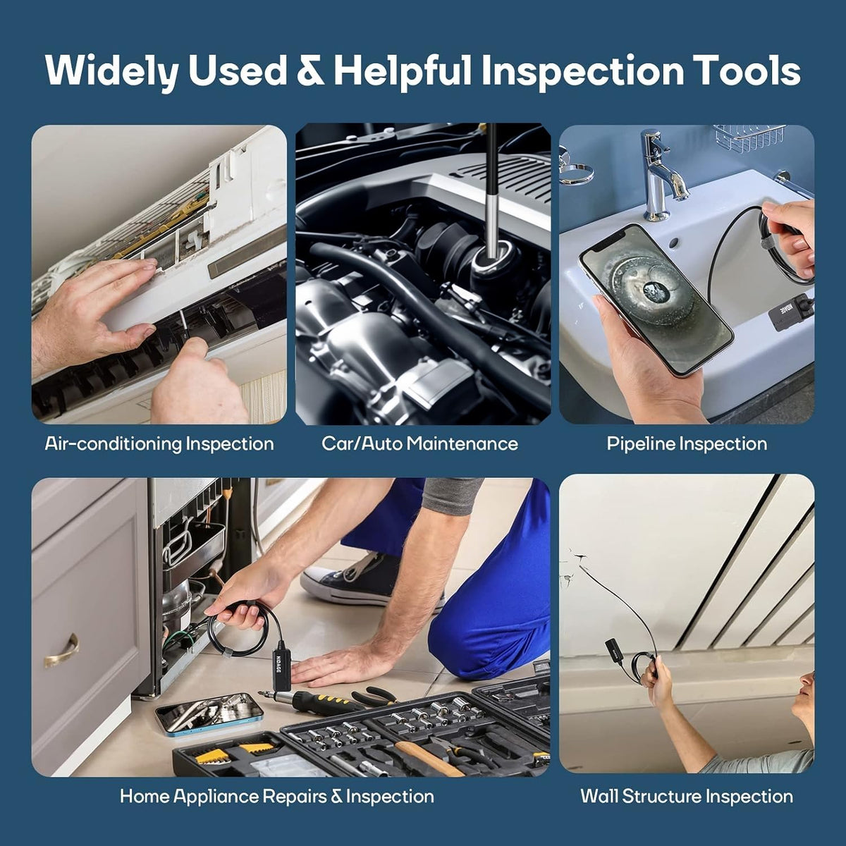 3.9mm slim wireless endoscope, 2.0mp hd inspection camera showing dimensions