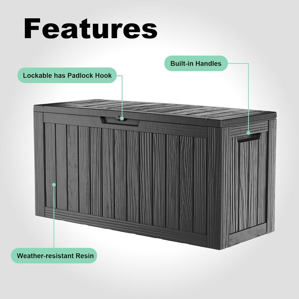 80 gallon outdoor deck box, lockable waterproof outdoor, close-up detail