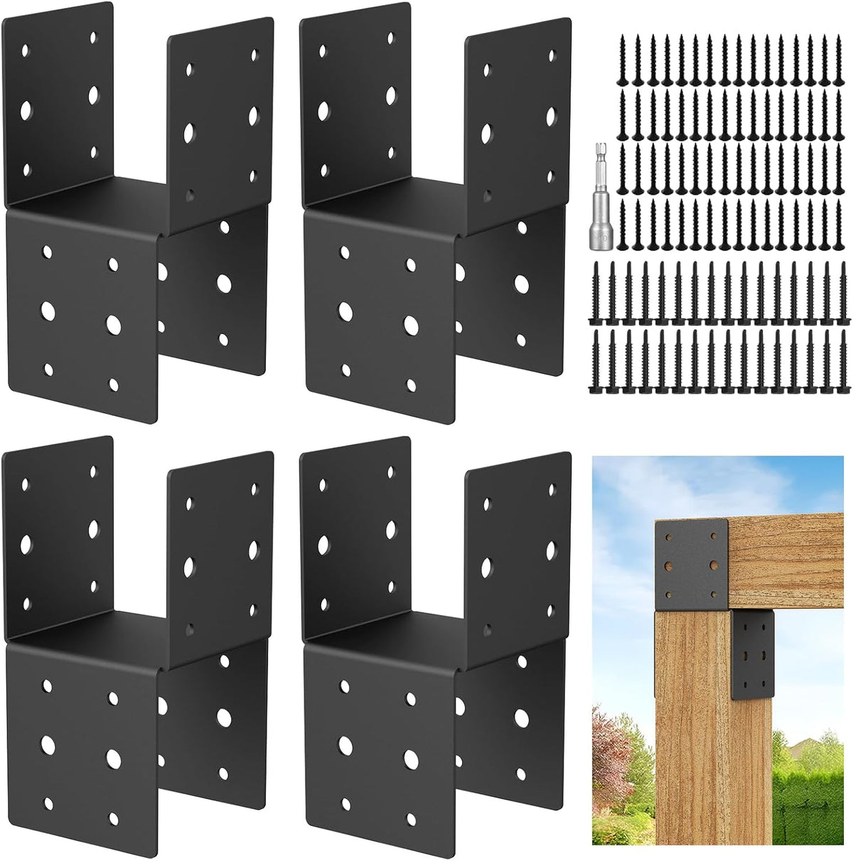4pcs 4x4 Post Brackets, Heavy Duty Steel Connectors for Wood Posts