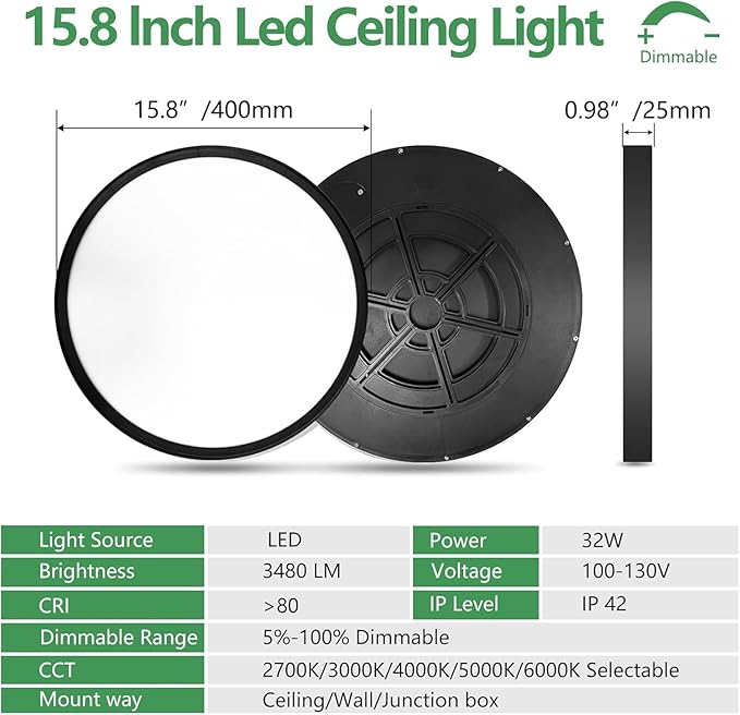 6PK 15.8 Inch Dimmable LED Flush Mount Ceiling Light,