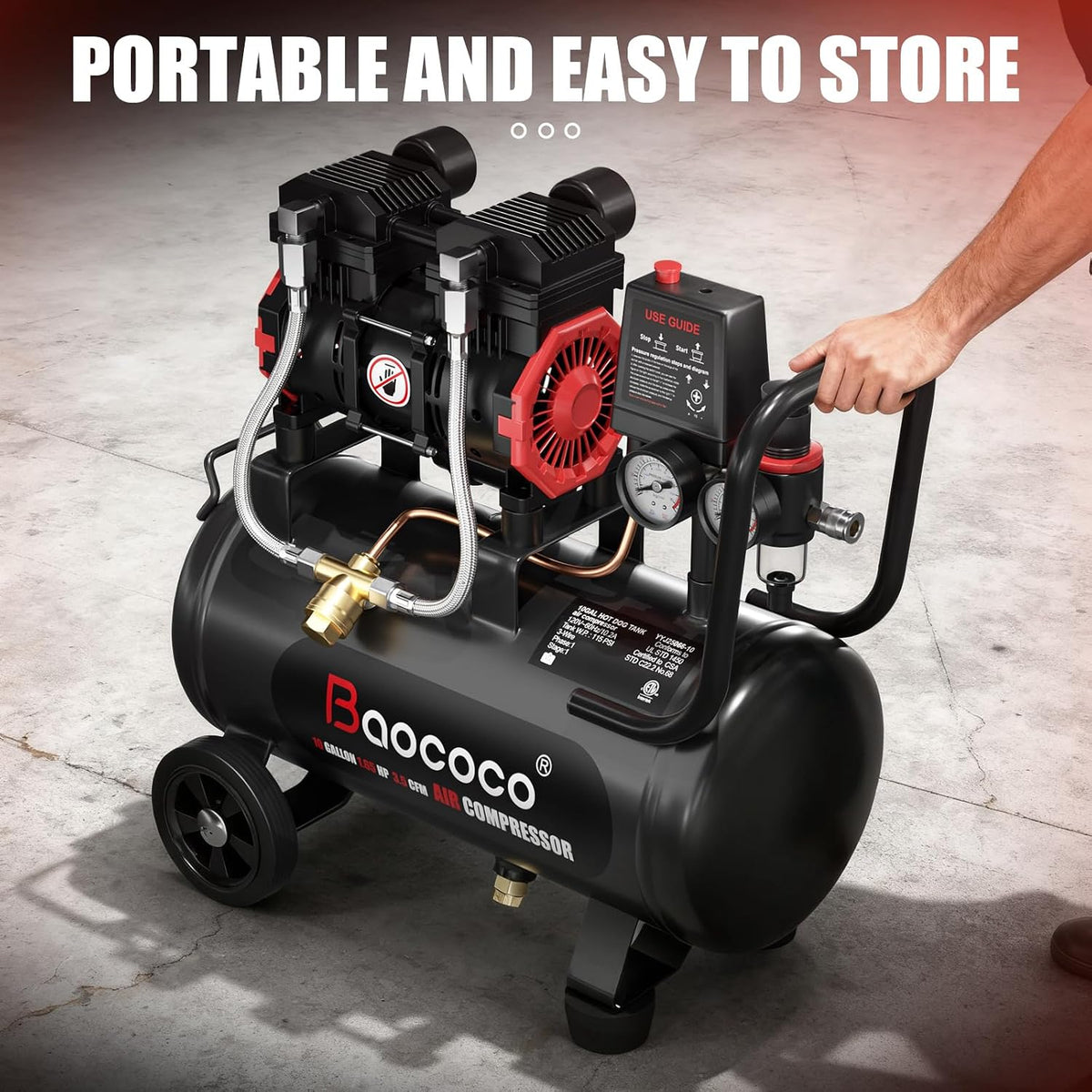 Portable Air Compressor with 10 Gallon Steel Tank, 1.65 HP 3.5 CFM @ 90 PSI
