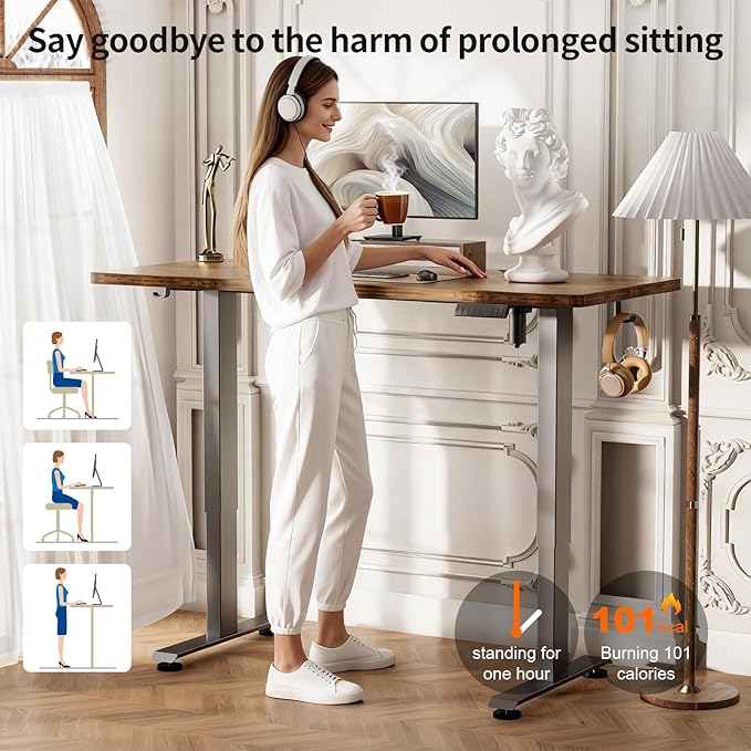 Veken 55 Inch Large Electric Standing Desk, Heights Adjustable, Sit to Stand Up