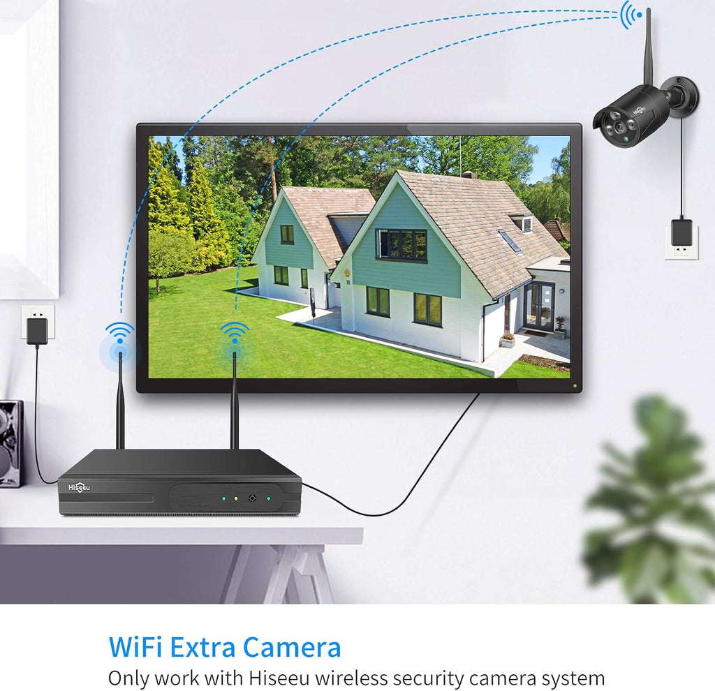 hiseeu 5mp black camera add on security camera shown in use