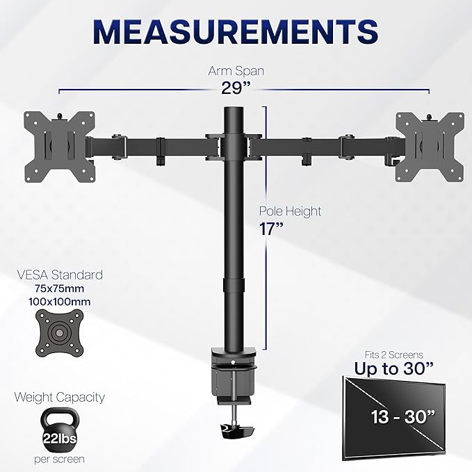 VIVO Dual Monitor Desk Mount, Holds 2 Computer Screens up to 30 inches and