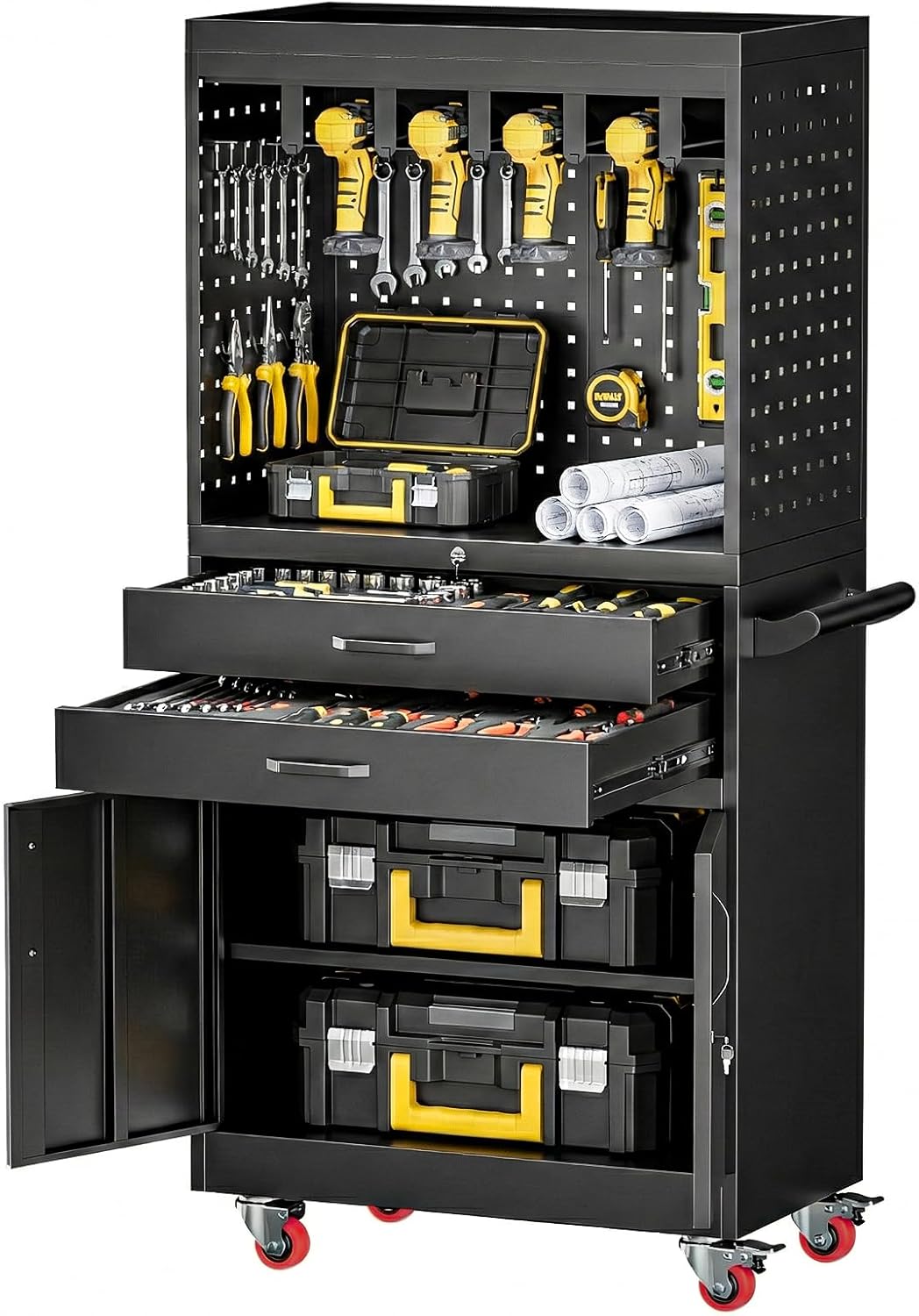 Mobile Tool Cart, Tool Chest with Locking Wheels, Charging Station