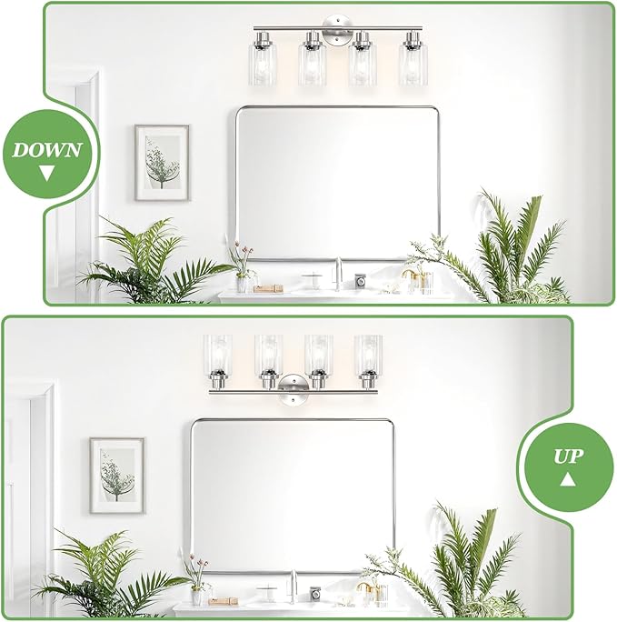 Guliaofo 4-Light Nickel Bathroom Light Fixtures, E26 Modern Vanity Lights