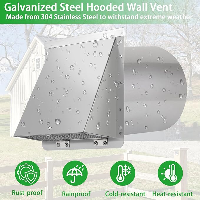 10 Inch Wall Vent Exhaust Vent Cover, Hooded Wall Vent