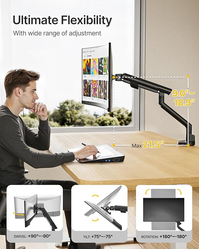 monTEK Single Monitor Arm with USB