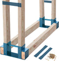 MOFEEZ Outdoor Firewood Log Storage Rack 2x4 Bracket Kit, Fireplace Wood Storage Holder, Adjustable to Any Length - Dark Blue, Two Bases