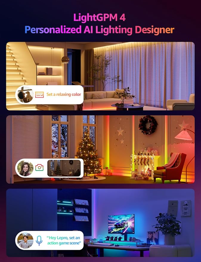 Lepro S1 AI LED Strip Lights for Bedroom - 50ft Smart RGB Light Strips