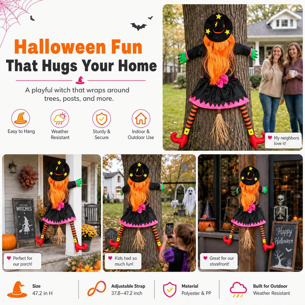 Halloween Decoration Outdoor, Tree Hugging Witch with Pink Hair