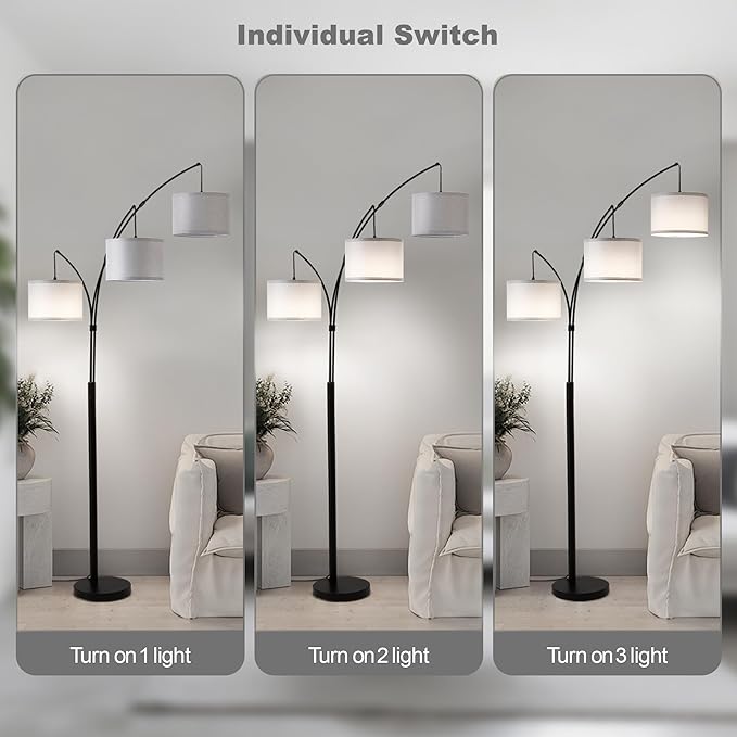 Fansdrick Floor lamp with Remote, 3 Light Arc Floor Lamps