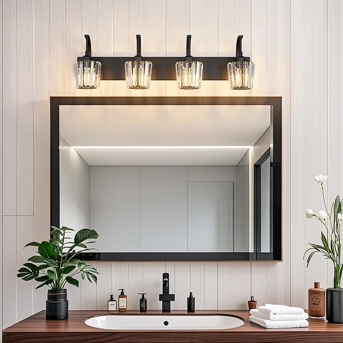 FDPBY Modern Bathroom Vanity Light, 4-Light Black Wall Sconce